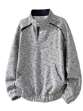 Men's Plus Size Stand Collar Textured Sweatshirt with Kangaroo Pocket