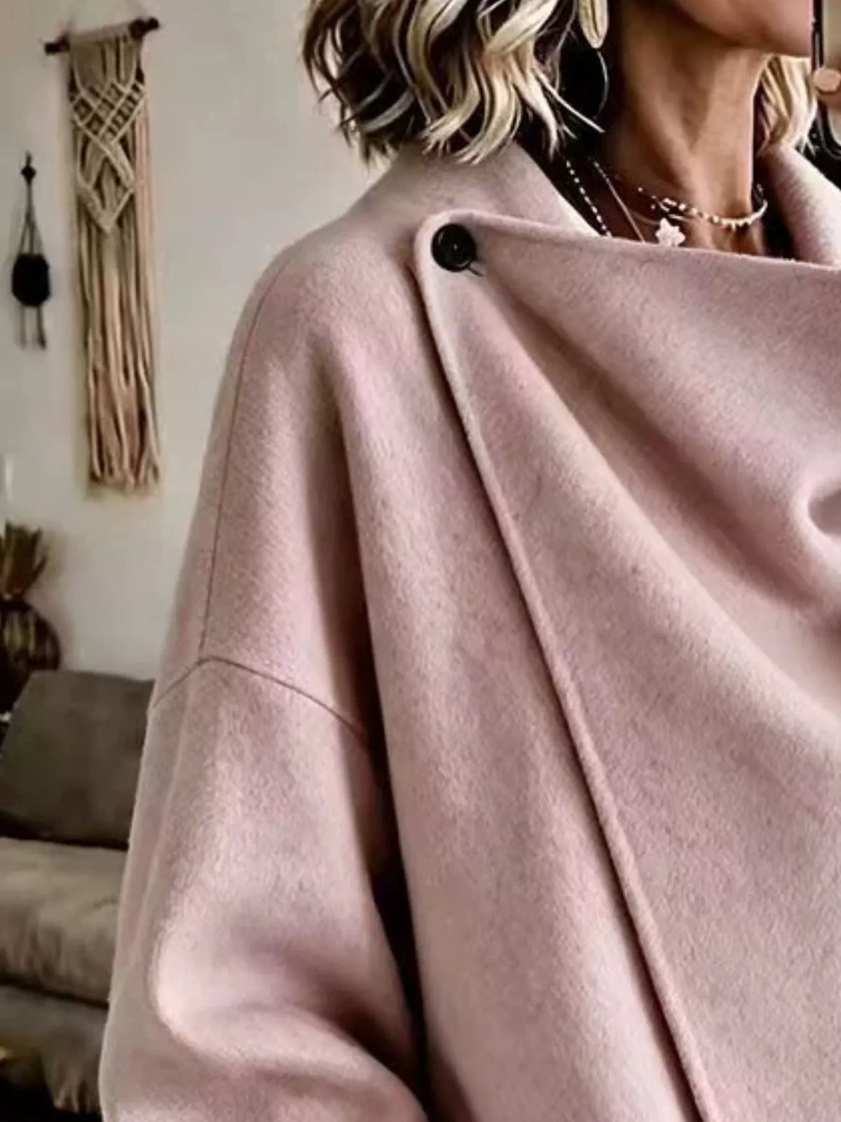 Full Size Asymmetric Button-Up Cape Outerwear Plus Size