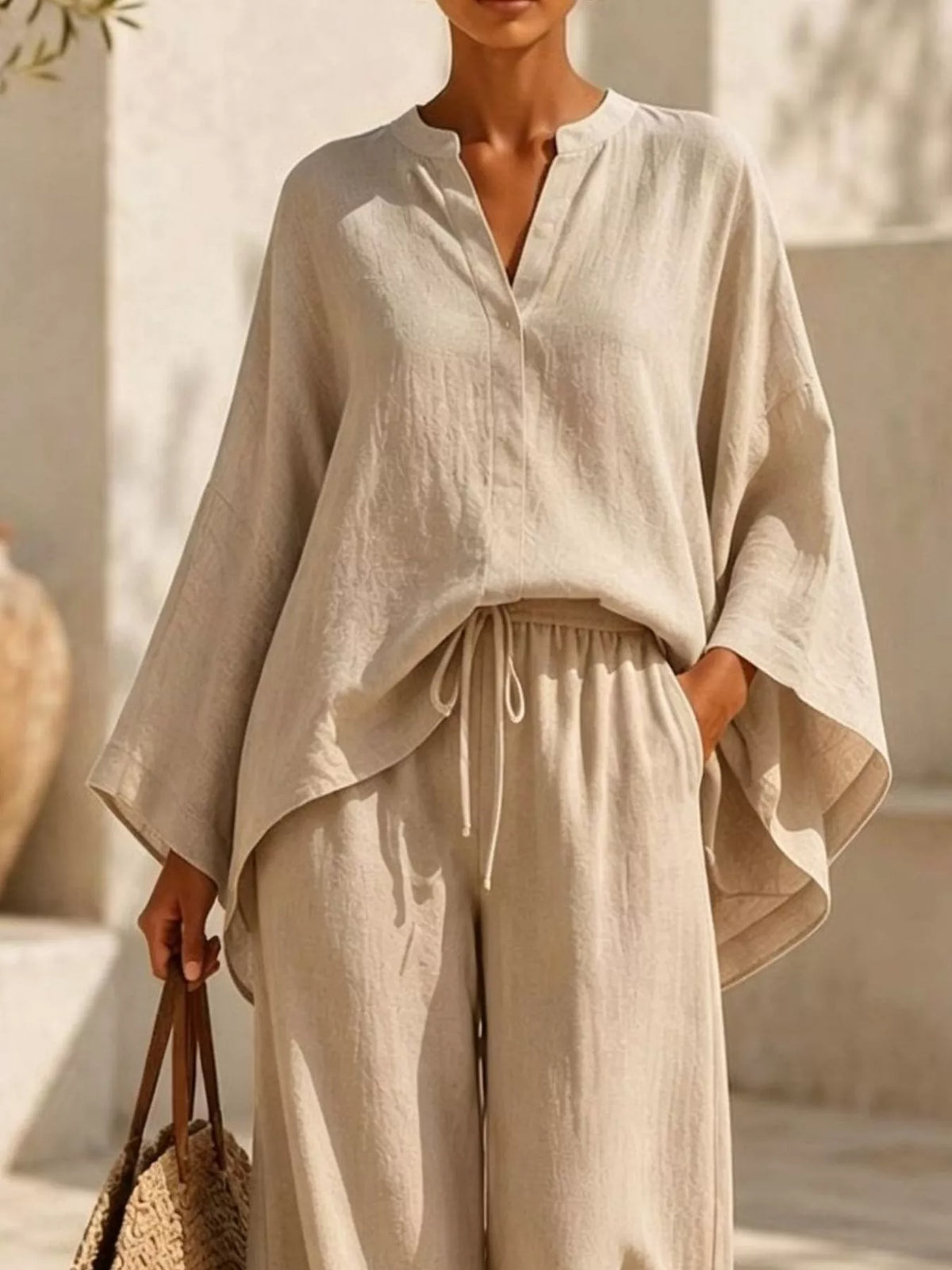 Full Size Loose Fit Top and Wide-Leg Pants Set Plus Size