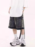 Men's Drawstring Cargo Denim Shorts with Zipper Detail