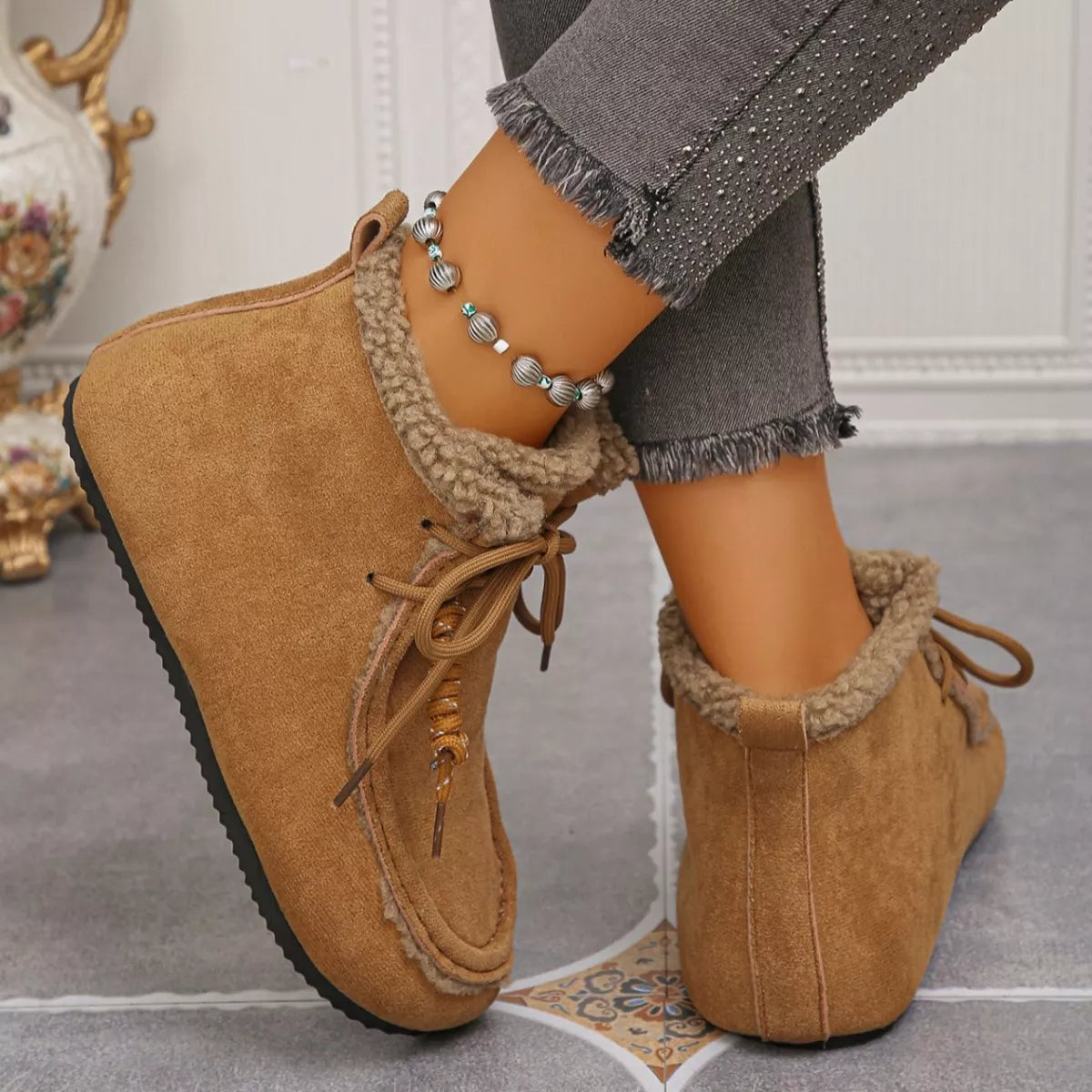 Lace Up Flats Ankle Boots