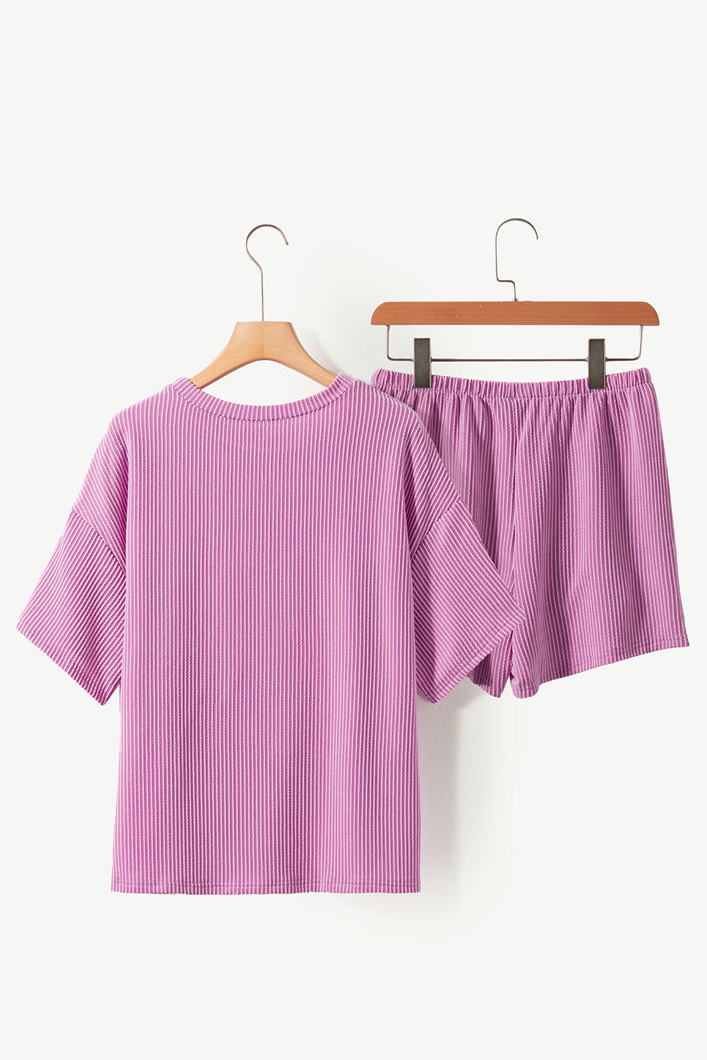 Solid Corded Short Sleeve Tee and Shorts Set