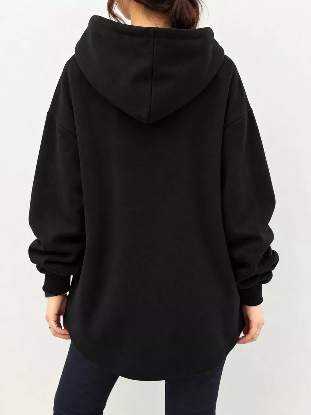 Full Size Drawstring Dropped Shoulder Hoodie Plus Size