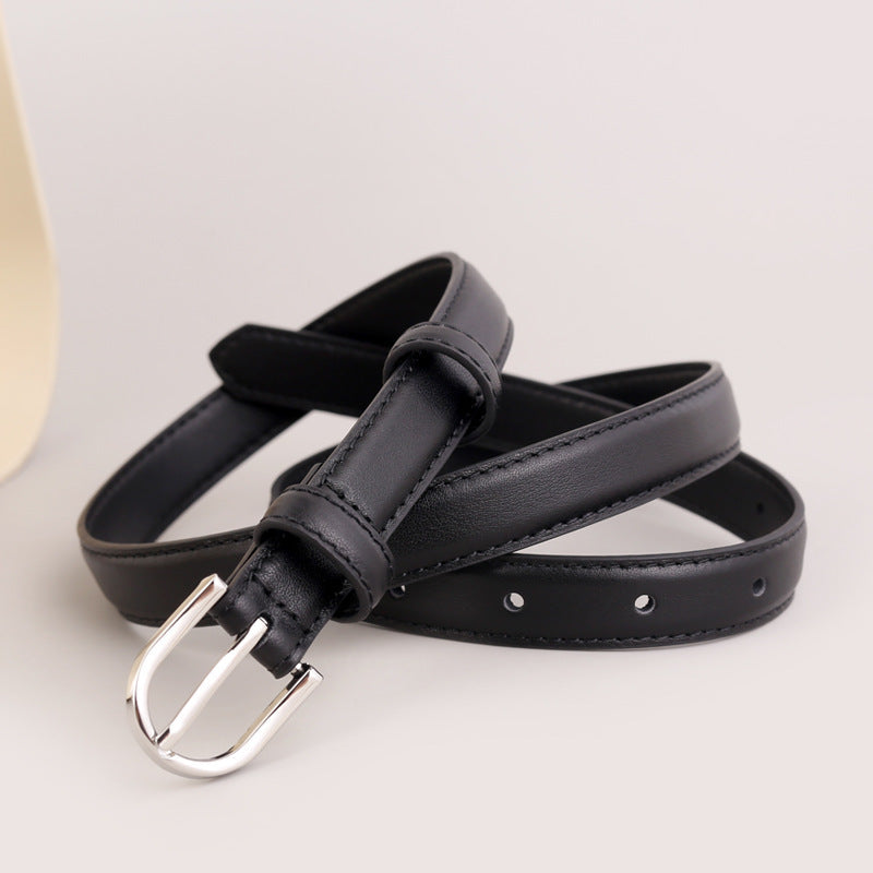 Skinny Leather Belt with Silver Buckle