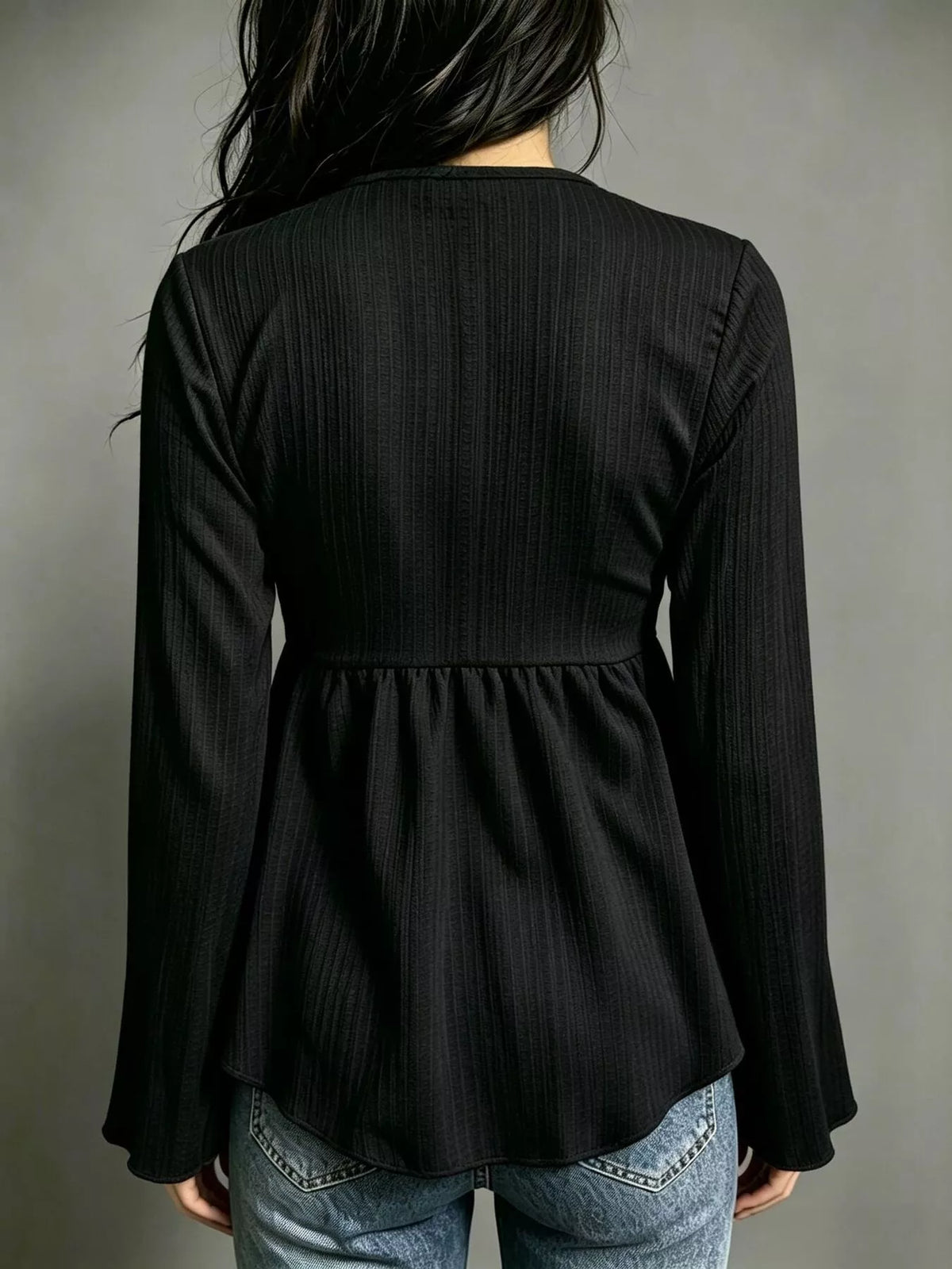 Tie-Front Flare Sleeve Blouse