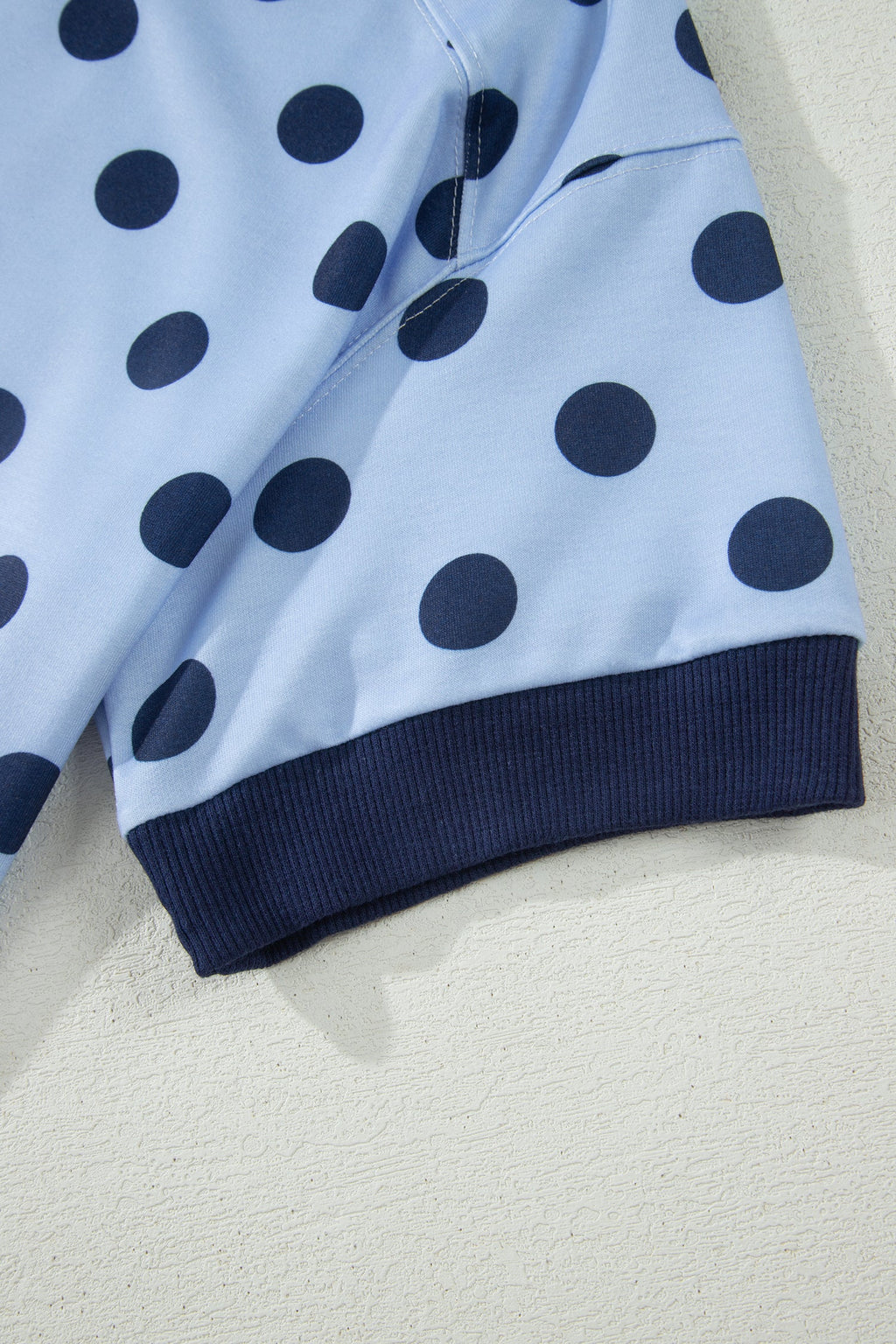 Blue Color Block Trim Polka Dot Casual Tee