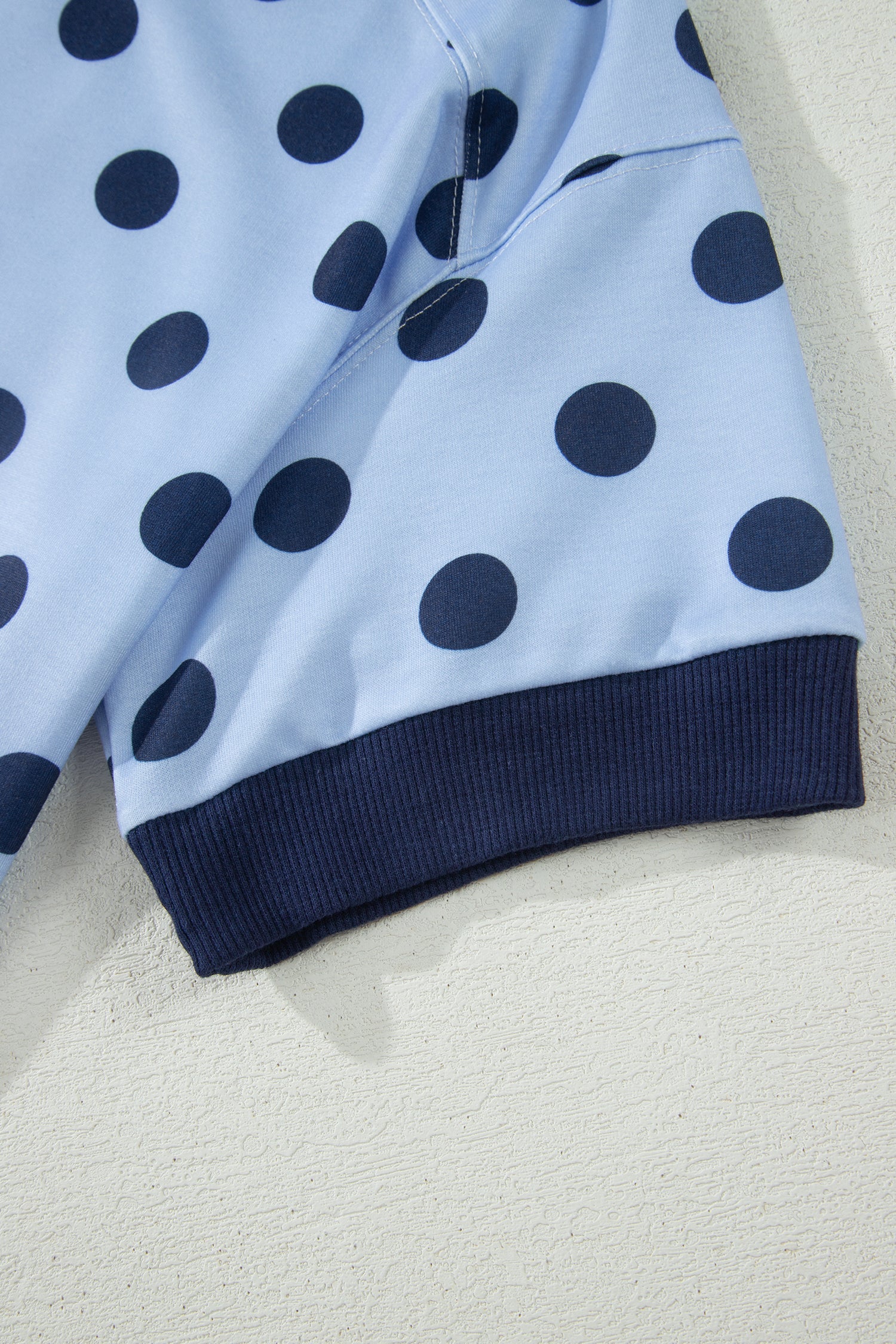 Blue Color Block Trim Polka Dot Casual Tee
