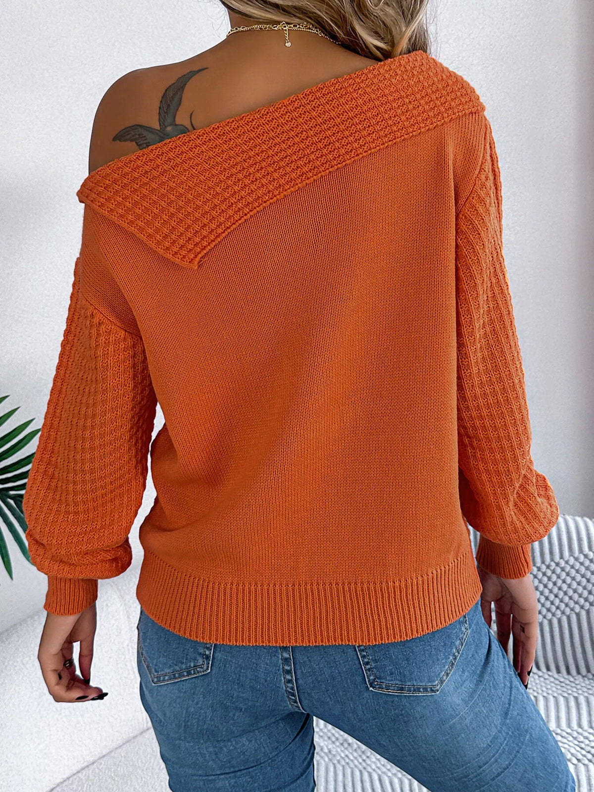 One Shoulder Cable Knit Sweater