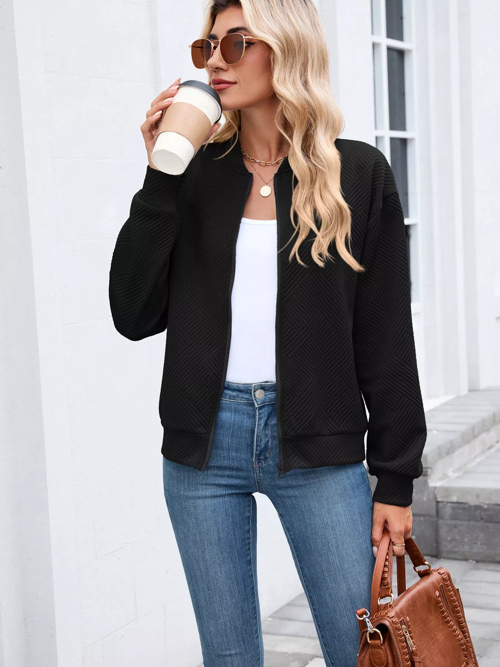 Textured Zip Up Jacket