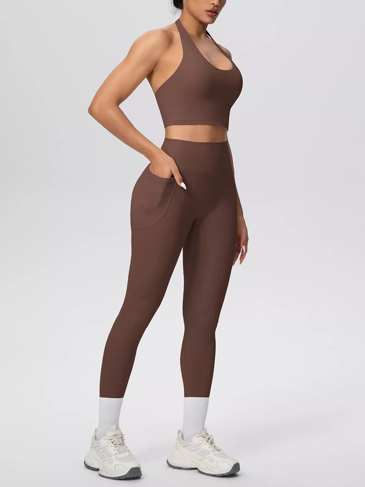 Halter Neck Crop Top and High-Waisted Leggings Active Set
