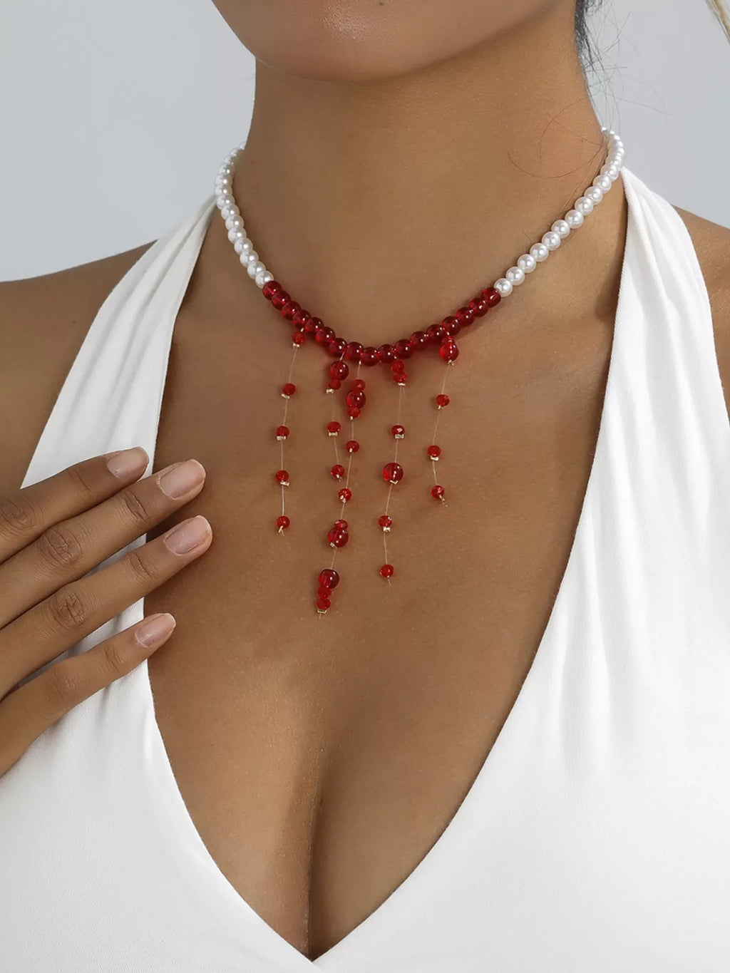 Pearl Beaded Dangle Necklace