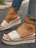 Pearl Embellished Platform Slide Sandals