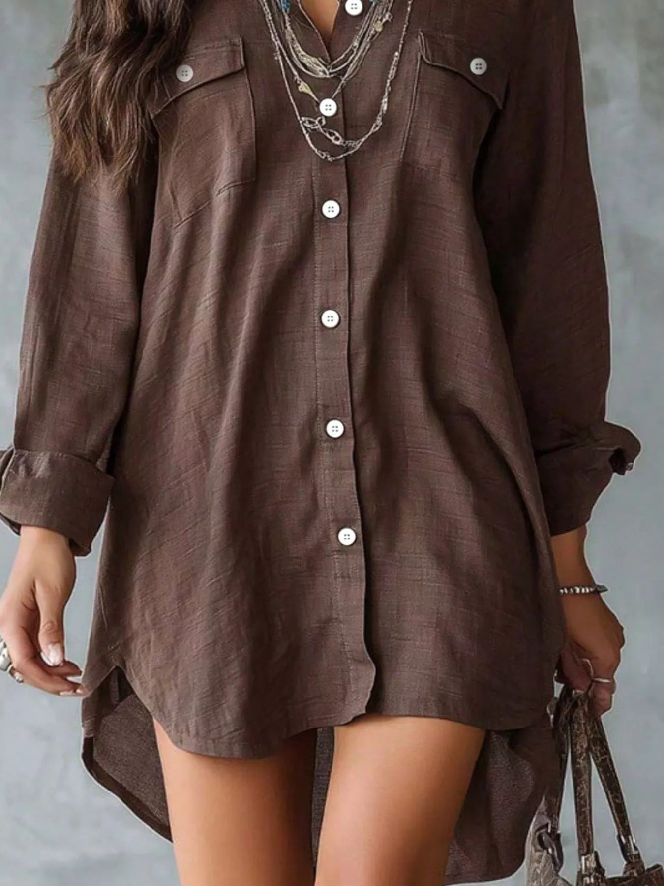 Casual Linen Shirt Dress with Pockets