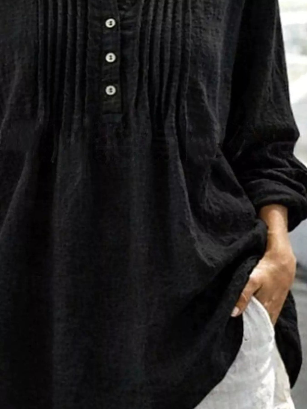 Casual Button Detail Long Sleeve Linen Shirt