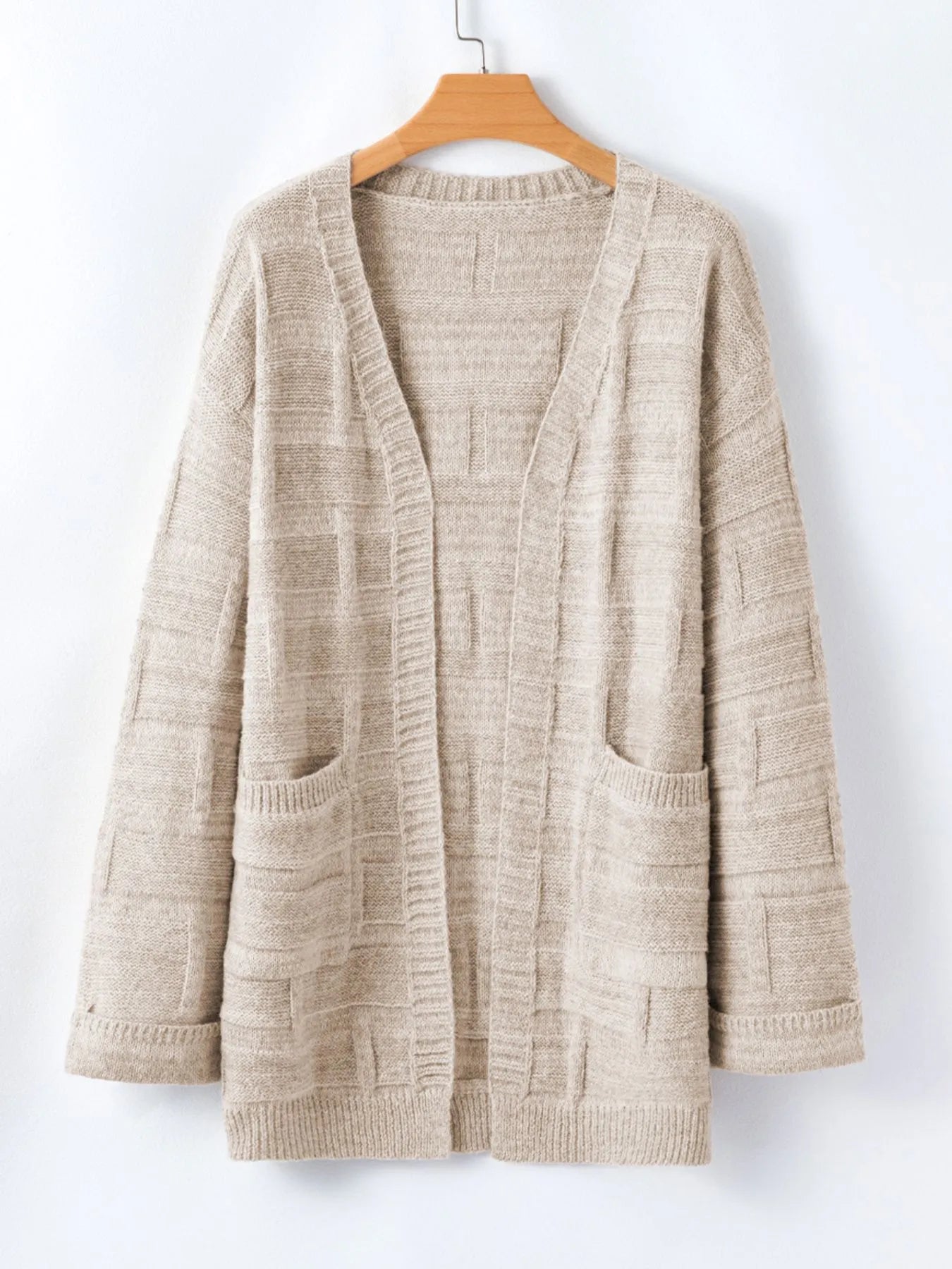Textured Knit Open Front Cardigan with Pockets