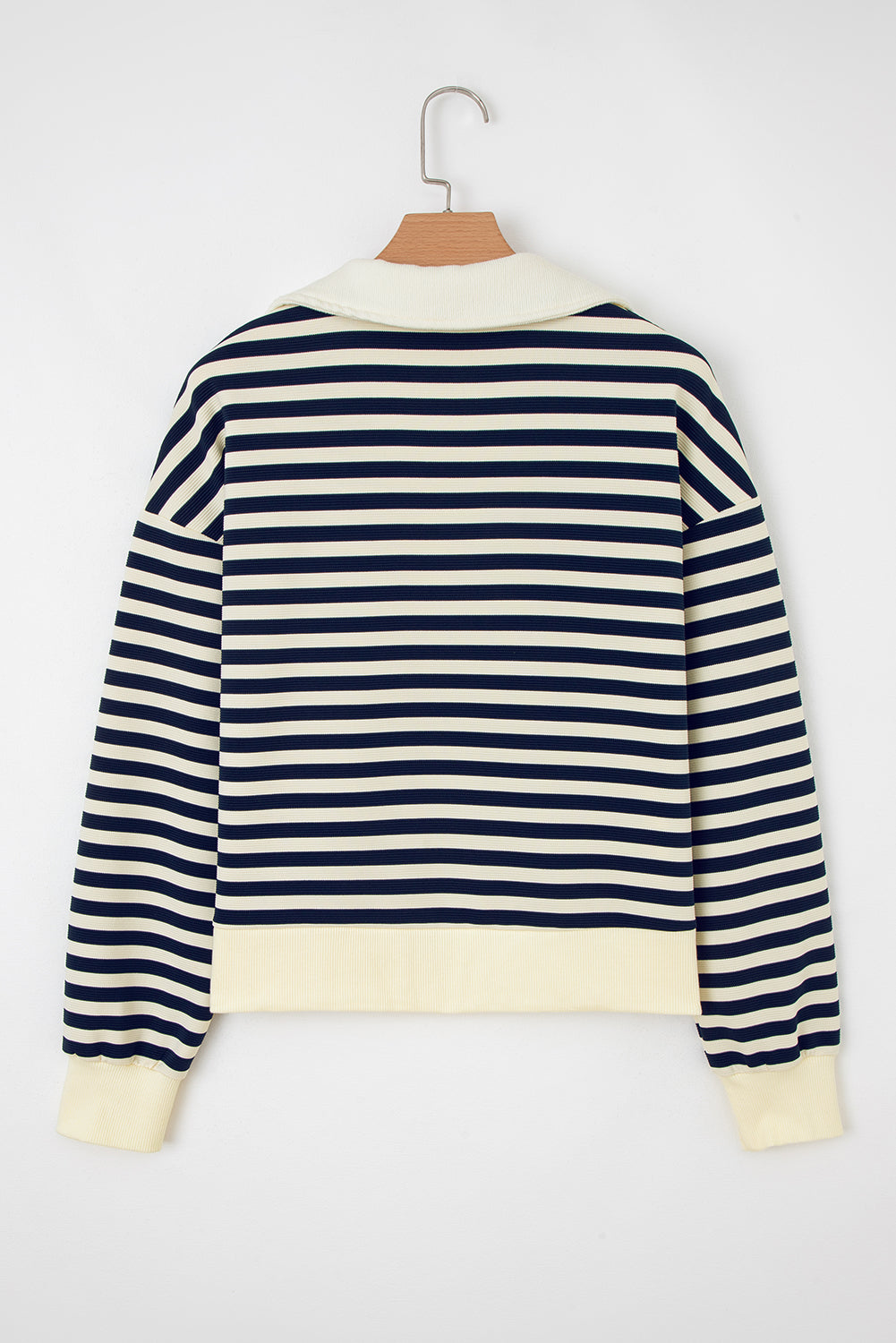 Stripe Collared V-Neck Long Sleeve Top