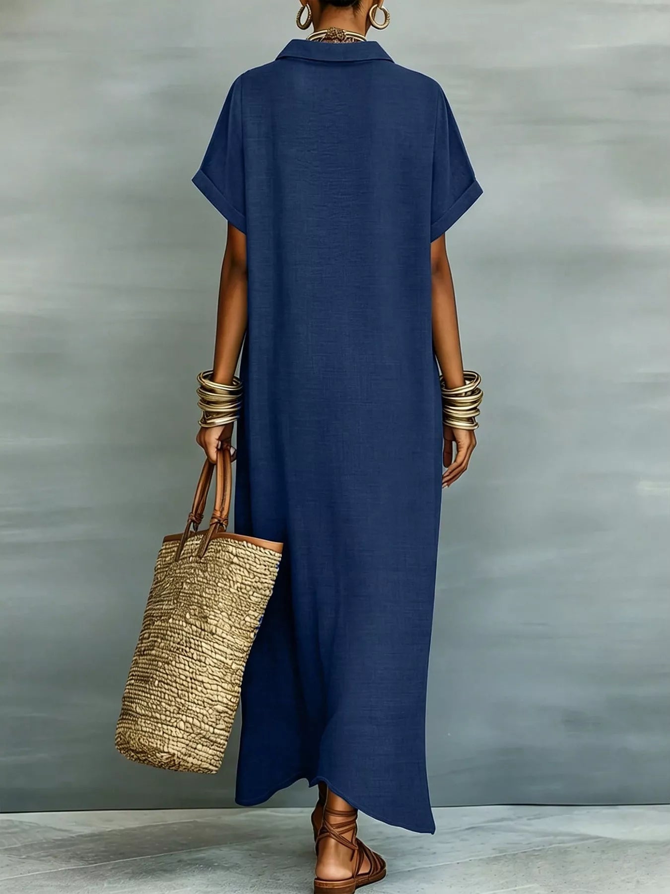 Casual Linen Shirt Dress with Button-Down Front