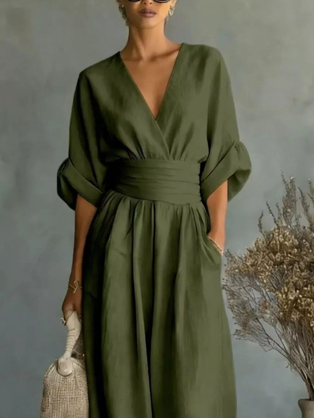 Full Size Half Sleeve Wide-Leg Jumpsuit Plus Size
