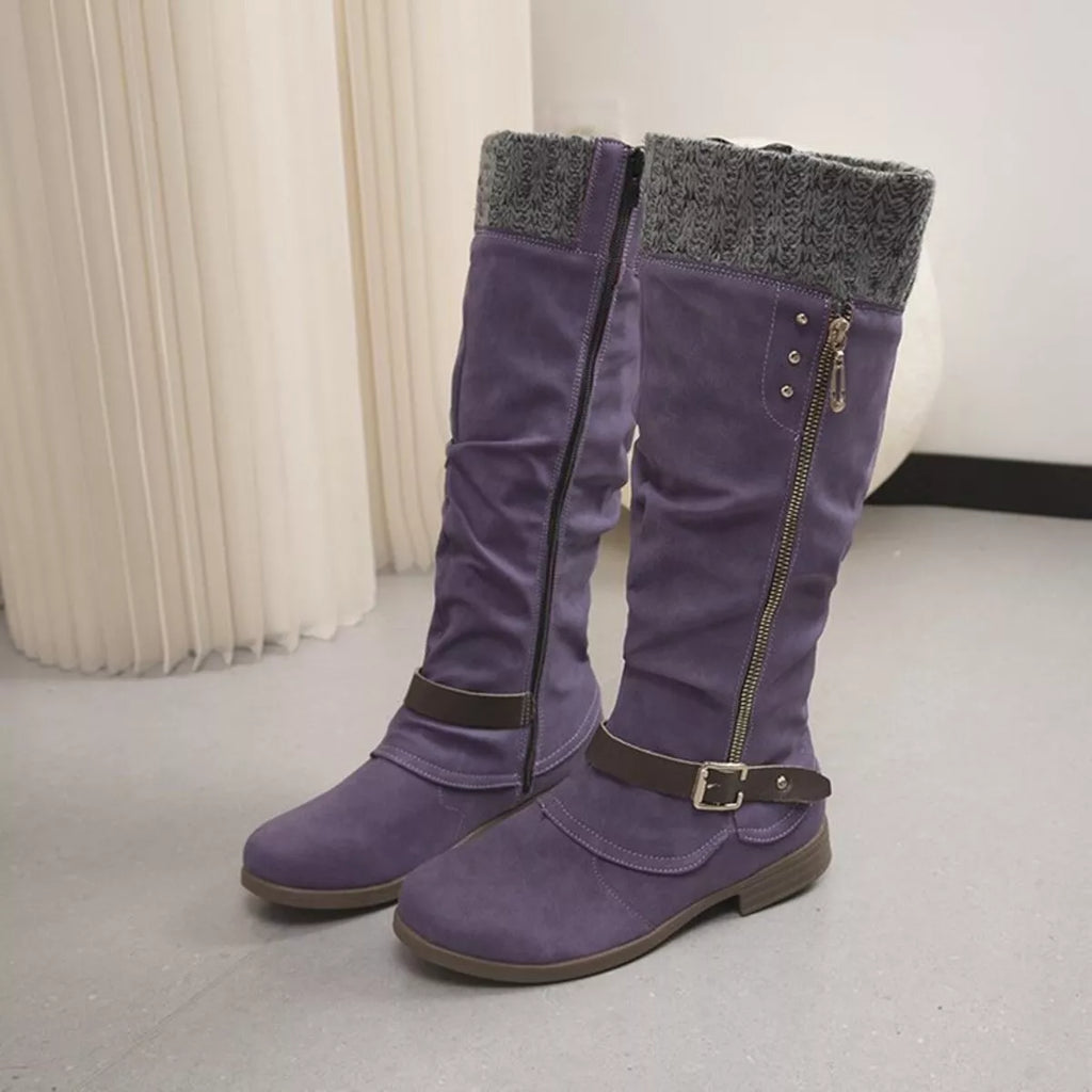 Knee High Slouch Boots with Knit Cuff
