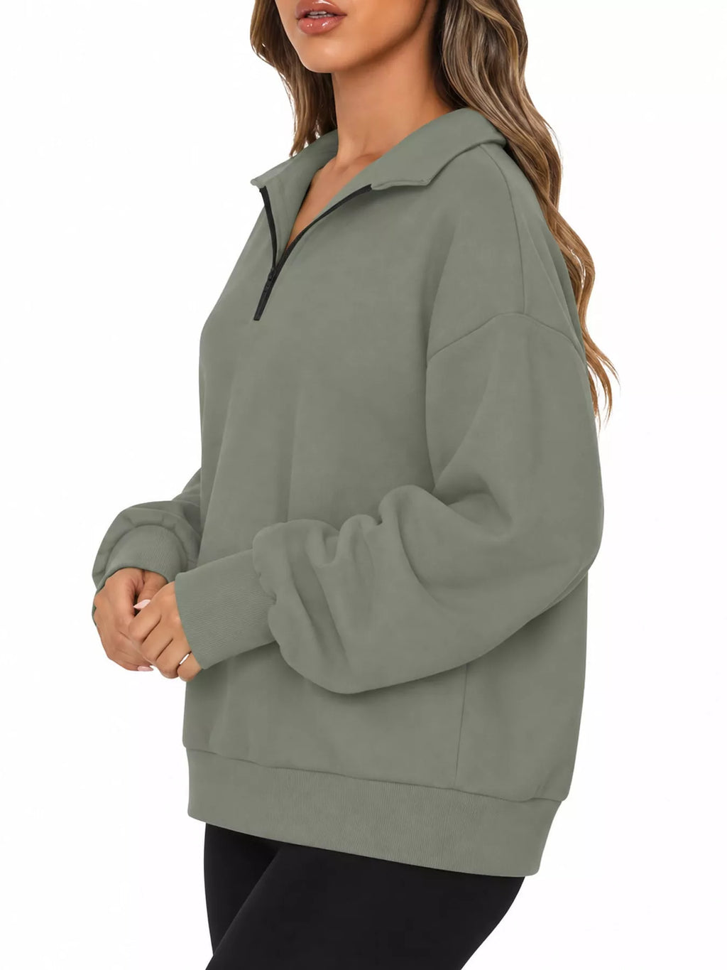 Full Size Quarter-Zip Dropped Shoulder Sweatshirt Plus Size
