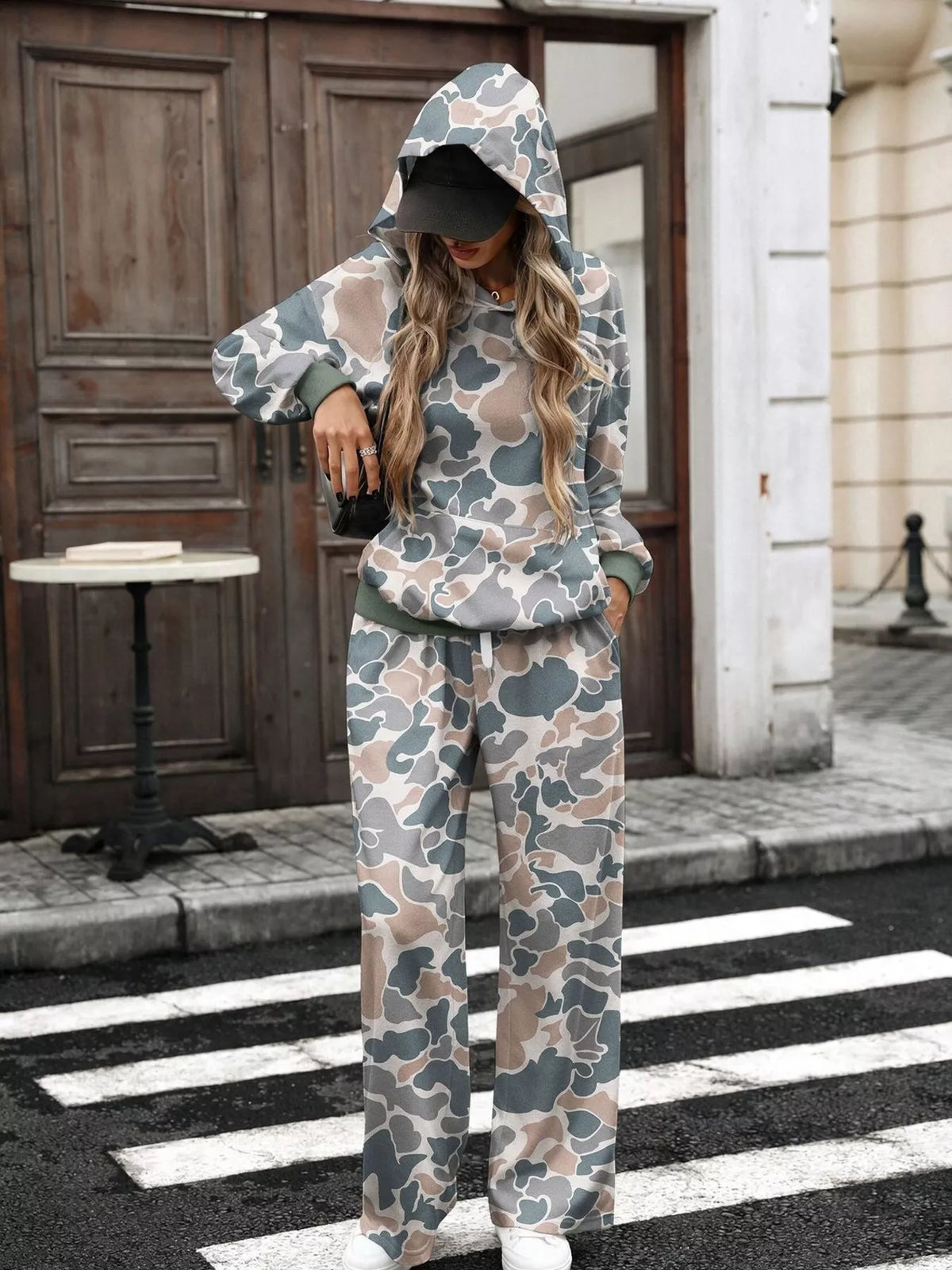 Printed Long Sleeve Hoodie and Pants Set