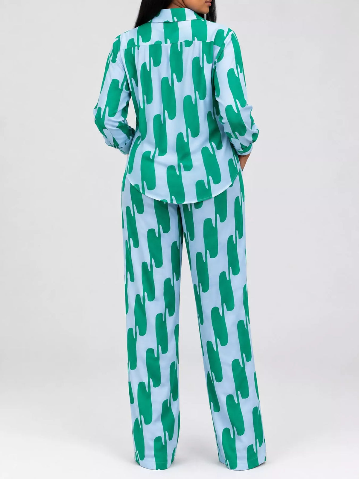 Striped Button-Down Shirt and Wide-Leg Pants Two-Piece Set