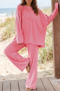 Striped Drop Shoulder Long Sleeve Top and Pants Set