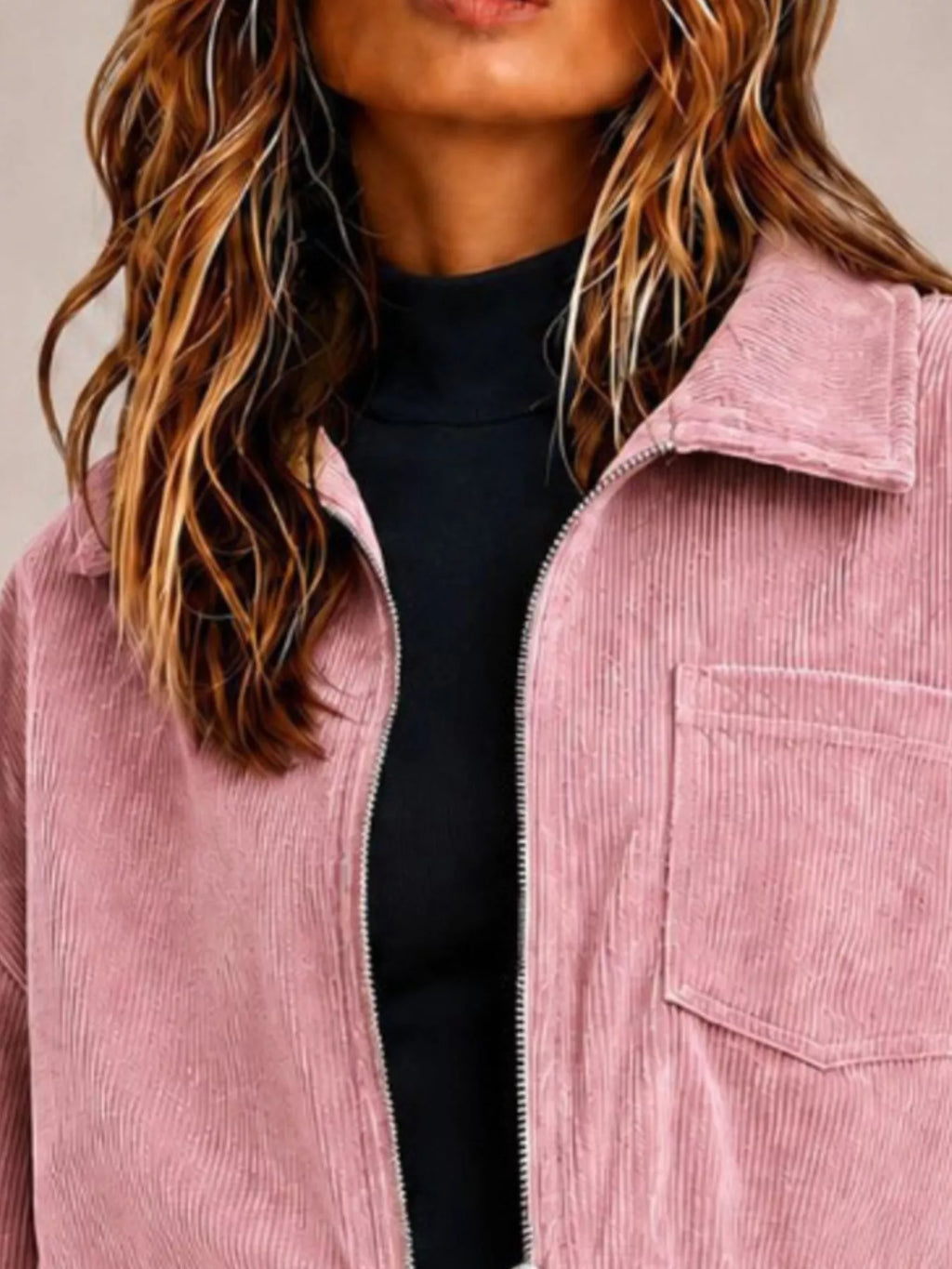 Corduroy Zip Up Cropped Jacket