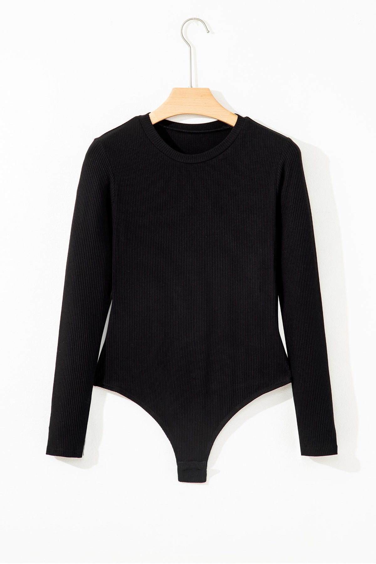 Solid Ribbed Round Neck Long Sleeve Bodysuit