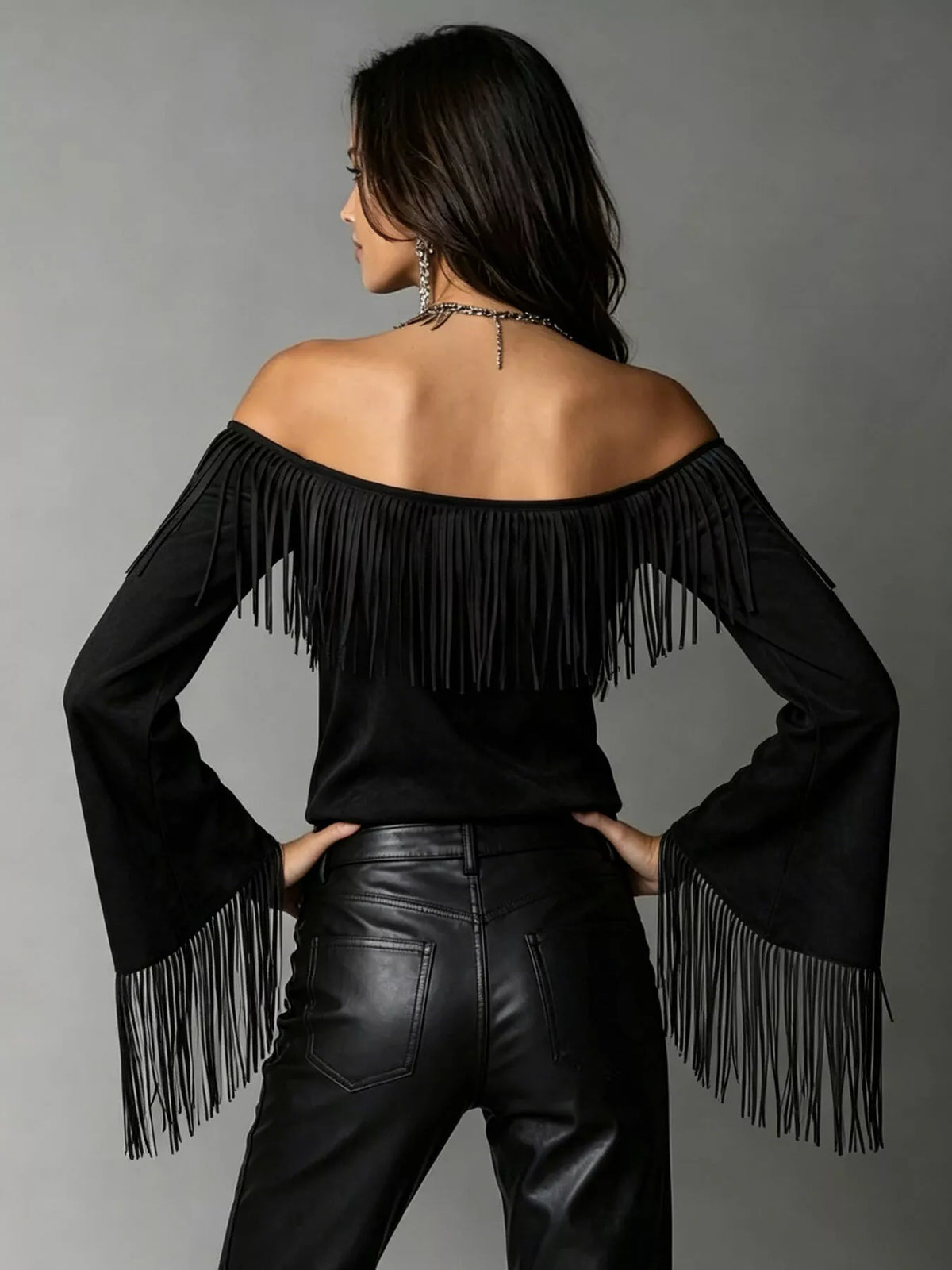 Full Size Fringed Off-Shoulder T-Shirt Plus Size