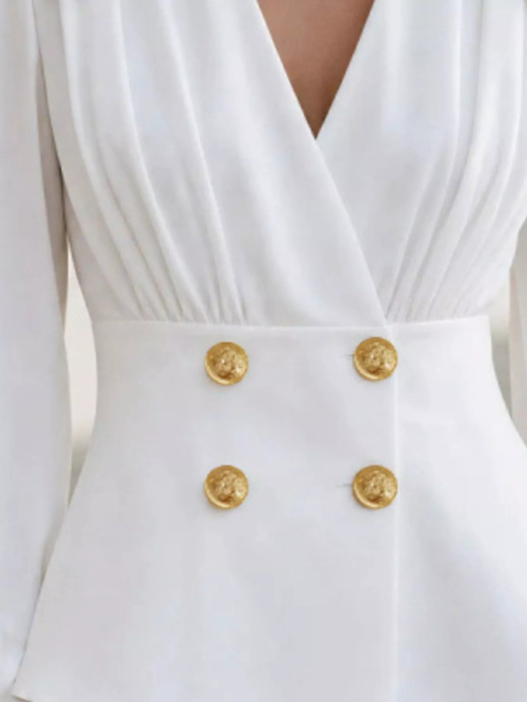 Double-Breasted Peplum Blouse with Gold Buttons