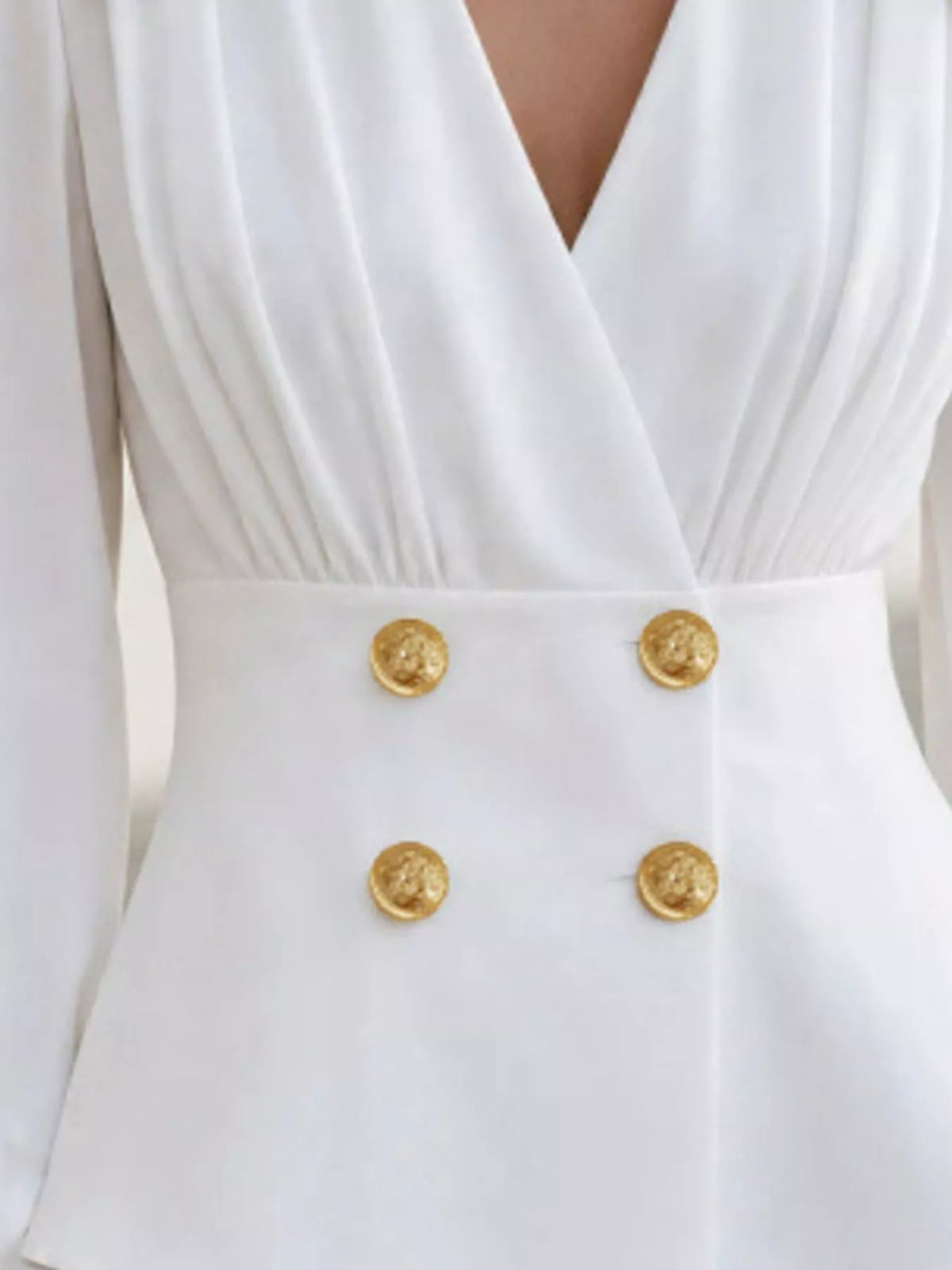 Double-Breasted Peplum Blouse with Gold Buttons