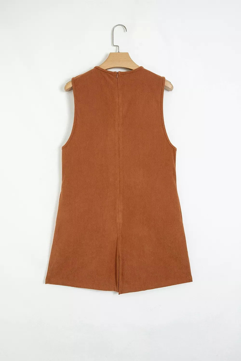 Solid Color Tie V Neck Sleeveless Corduroy Romper