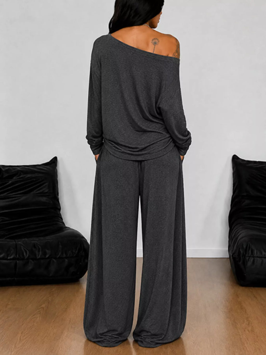 Full Size One-Shoulder Top and Drawstring Pants Set Plus Size