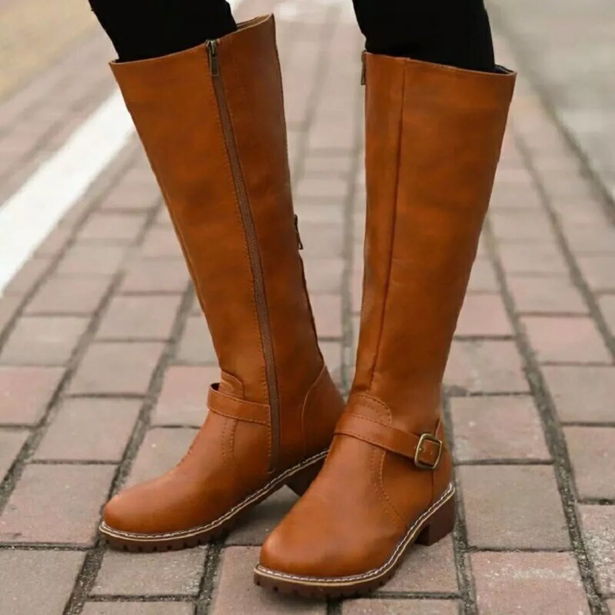 Round Toe Block Heels Boots