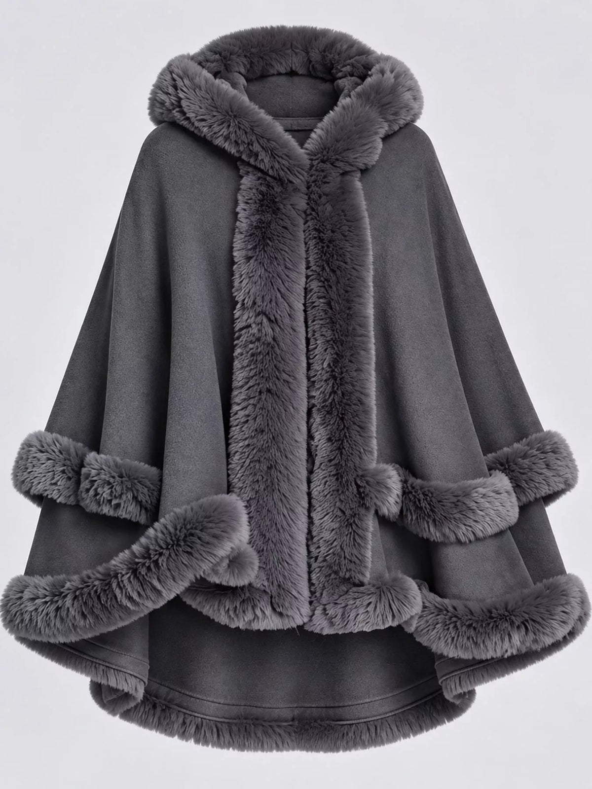 Faux Fur Trimmed Hooded Cape