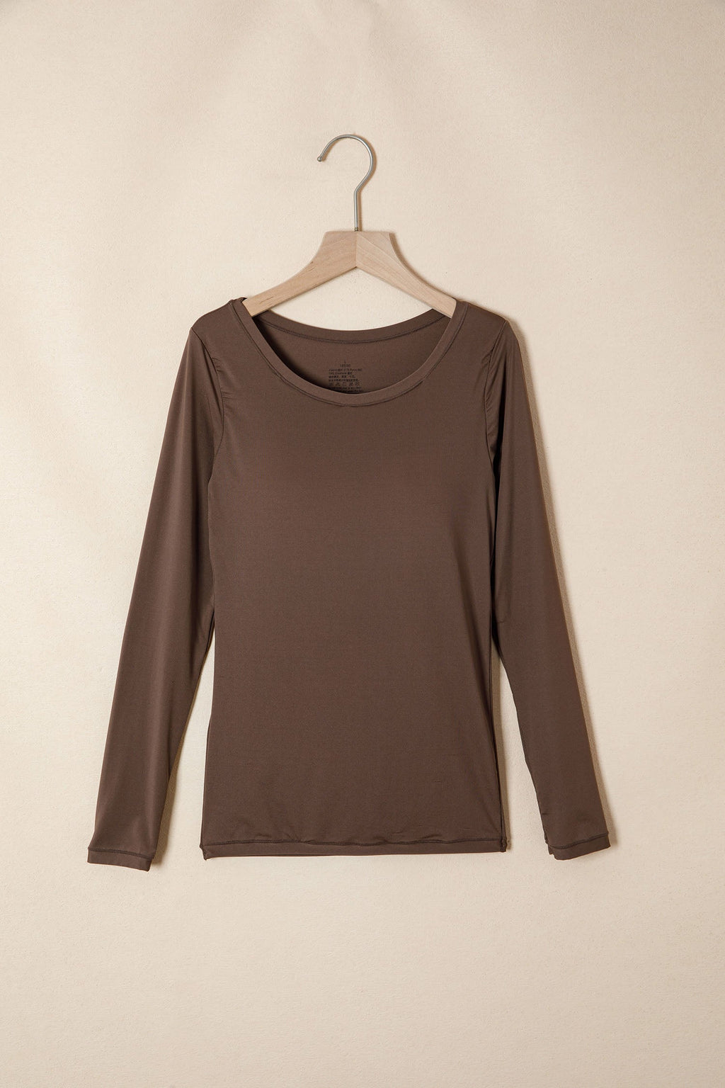 Solid Long Sleeve Built In Padded Bra Top
