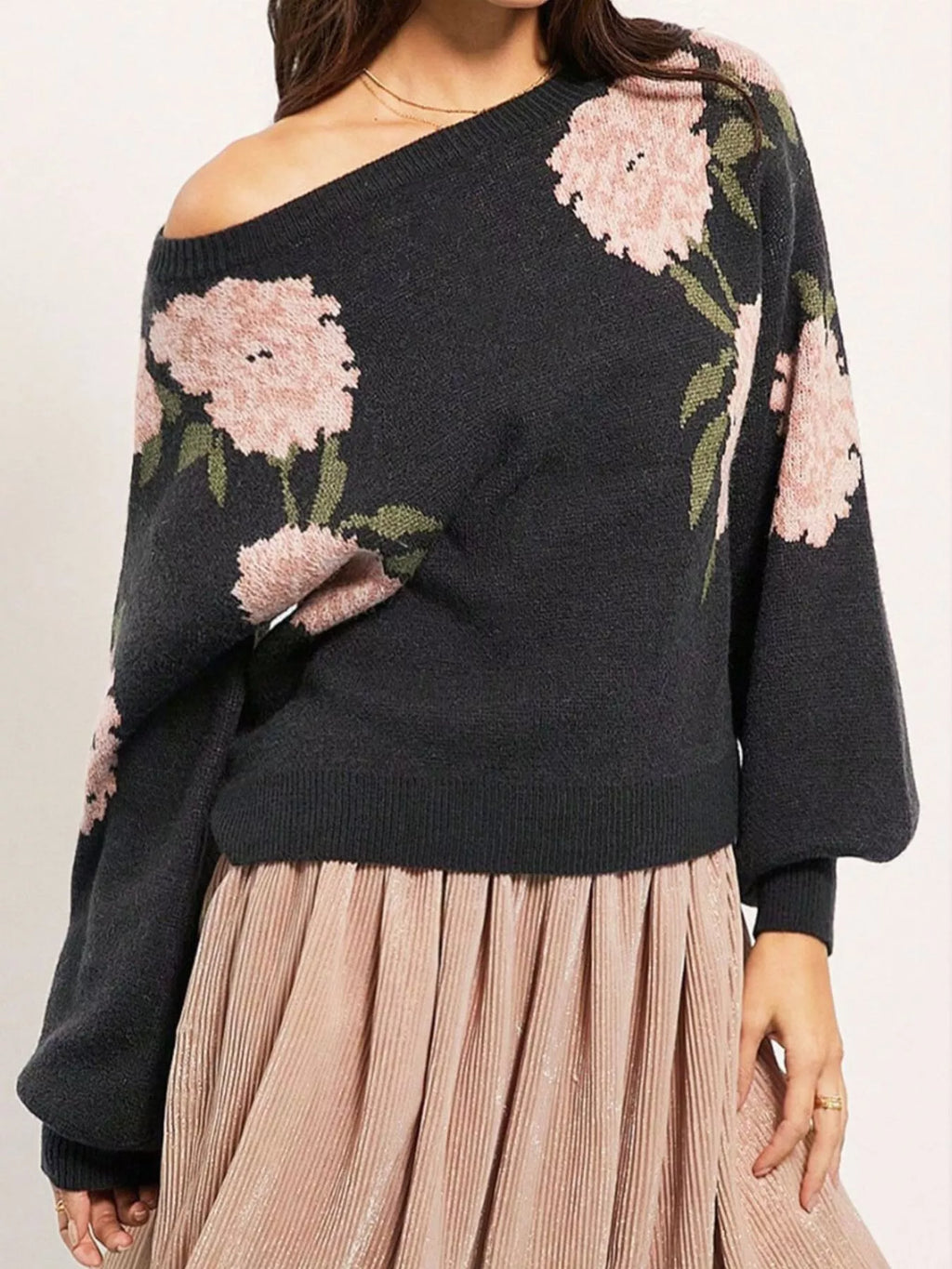 Floral Pattern Dropped Shoulder Sweater