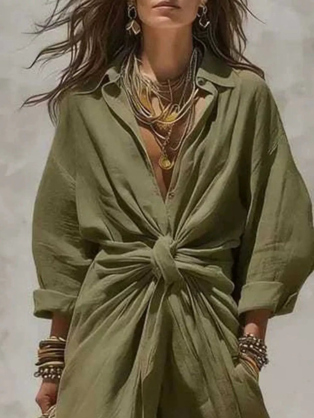 Front-Tie Maxi Shirt Dress