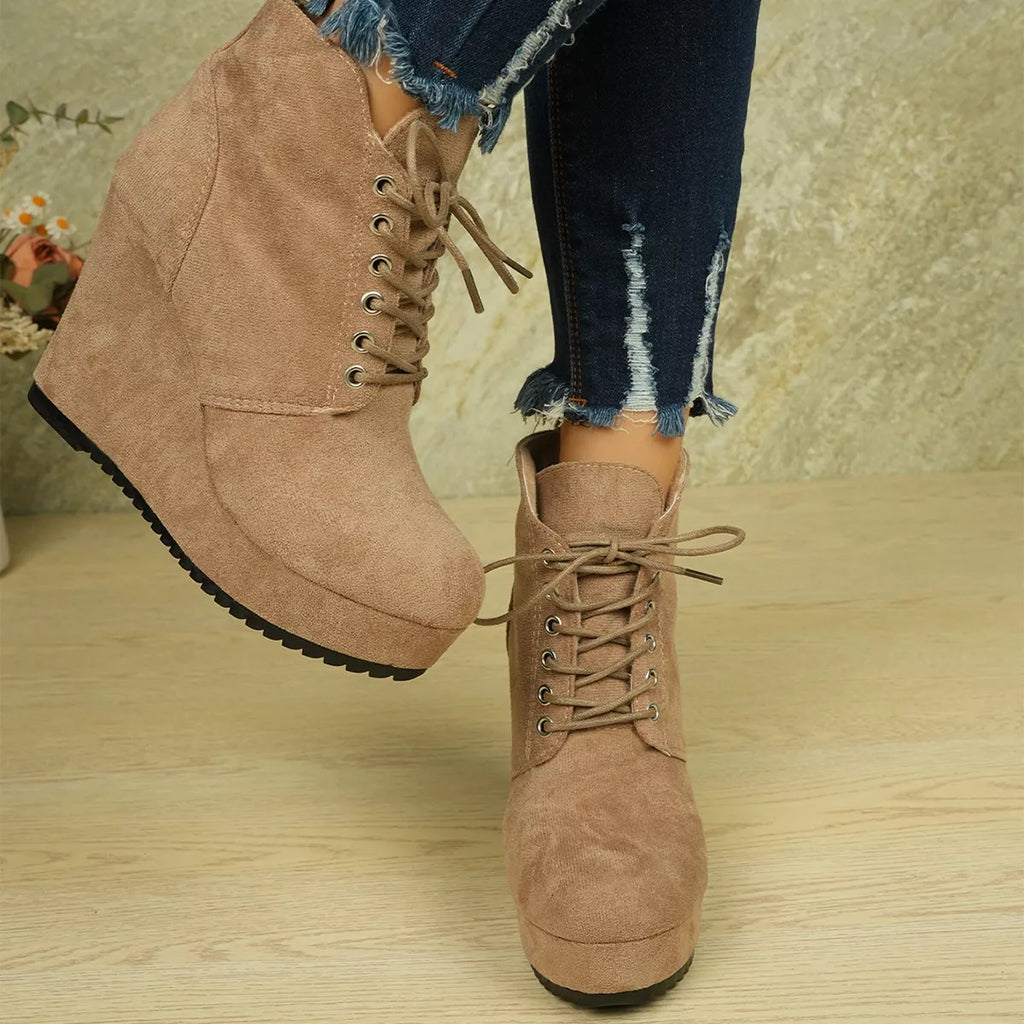 Lace-Up Wedge Ankle Boots