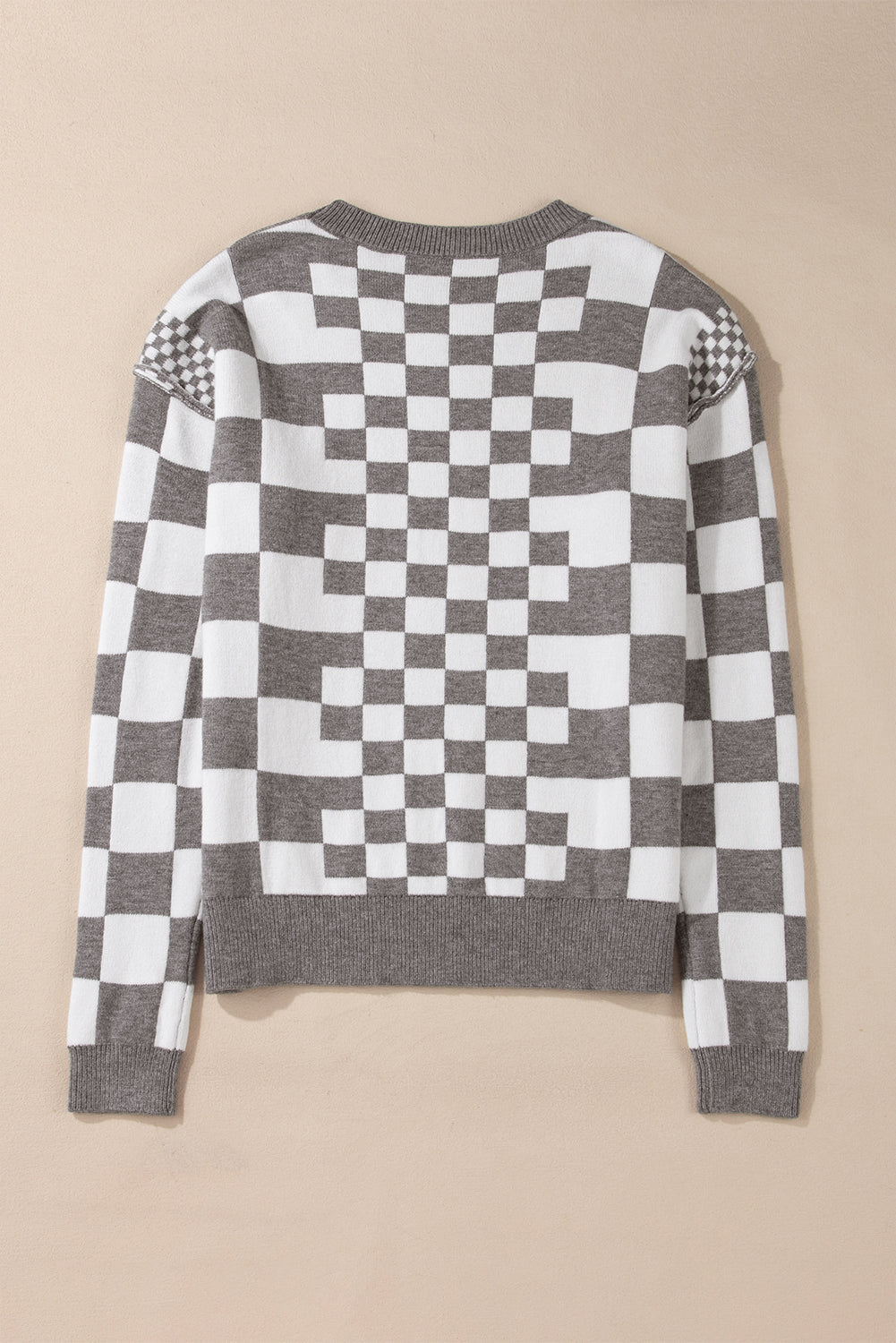 Checker Round Neck Drop Shoulder Sweater