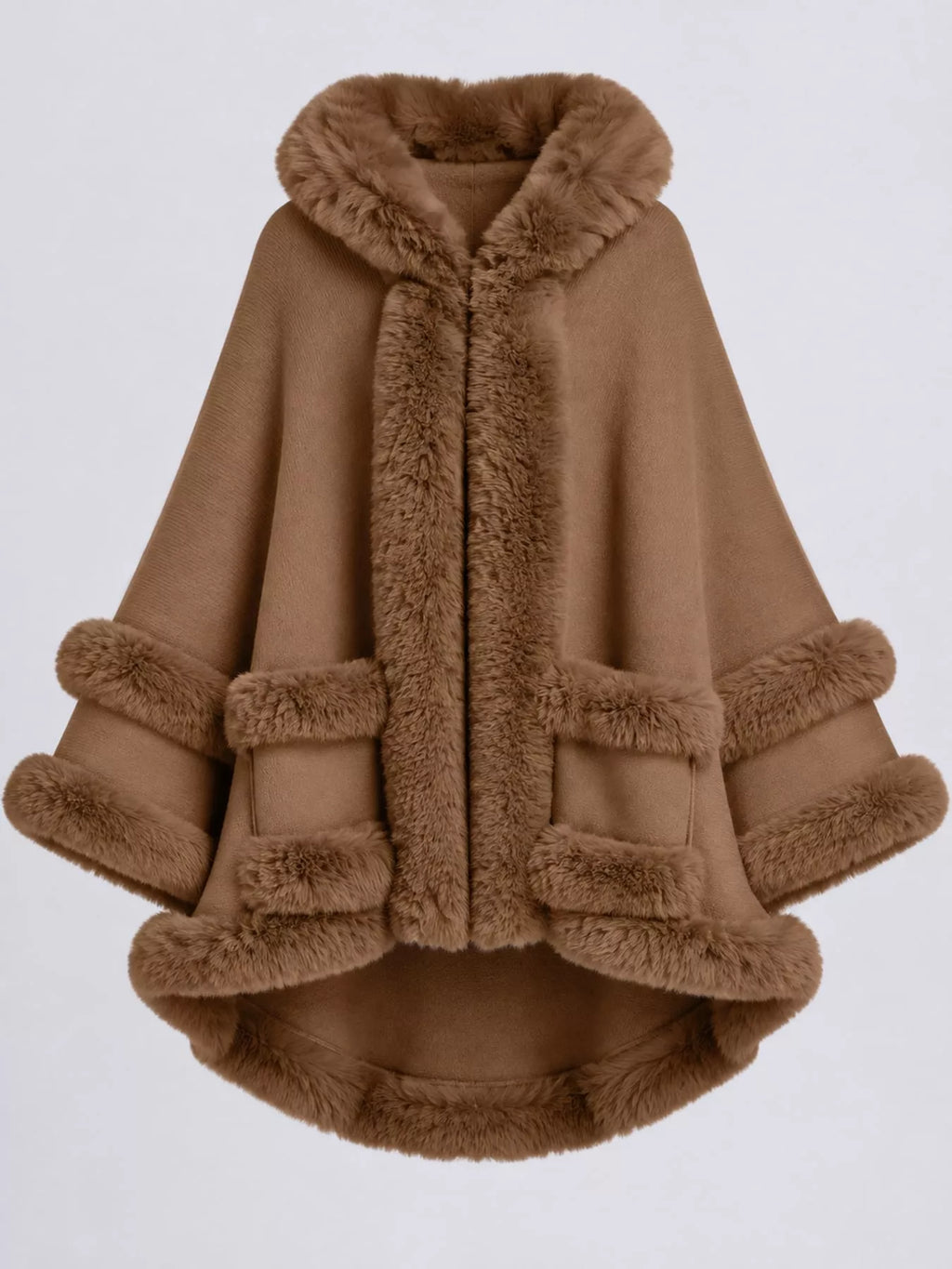 Faux Fur Trimmed Hooded Cape