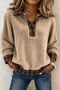 Plaid Collar Button Front Fleece Pullover Sweatshirt