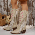 Star Fringe Block Heel Boots