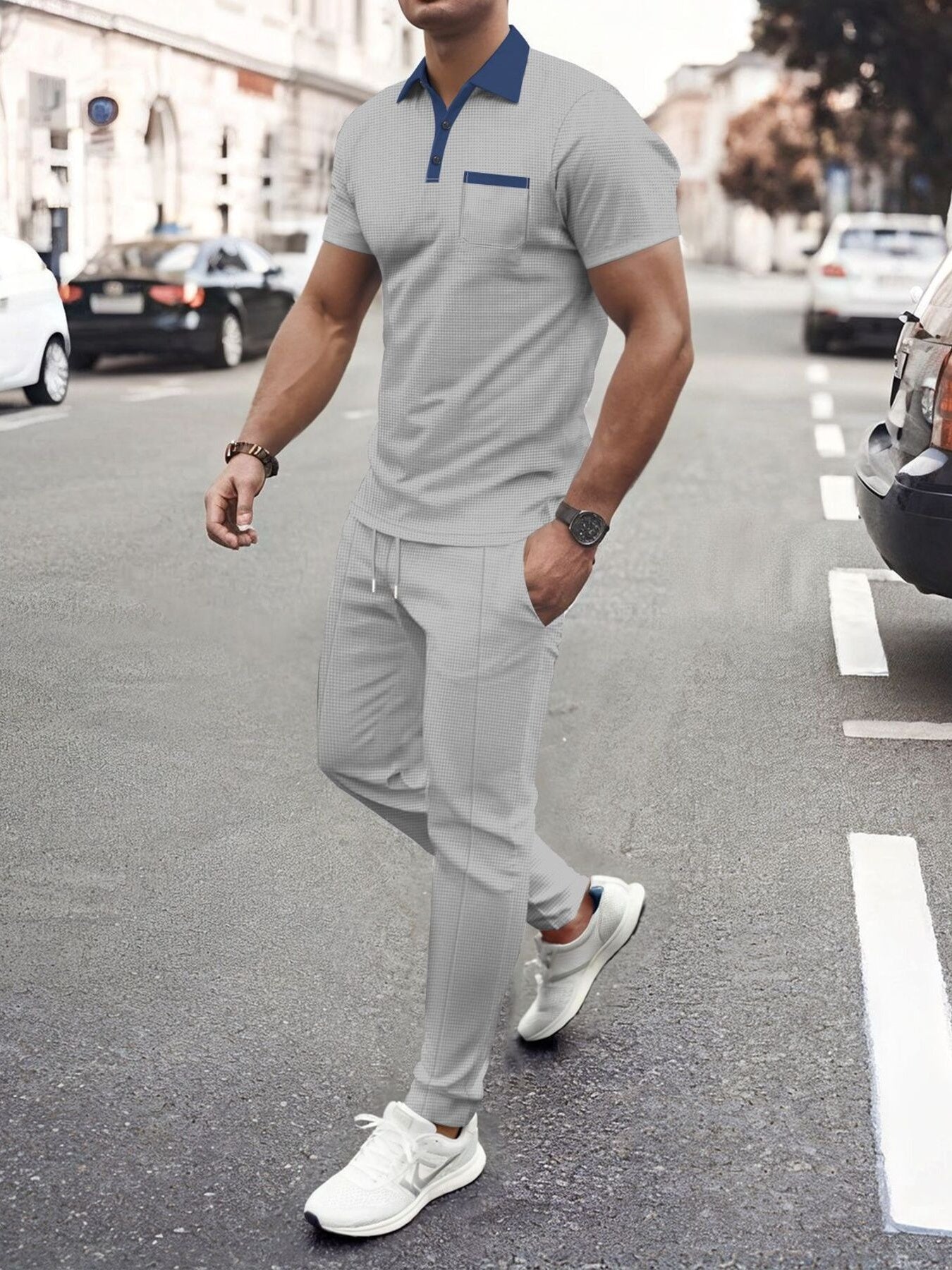 Men's Full Size Short Sleeve Polo and Pants Set Plus Size