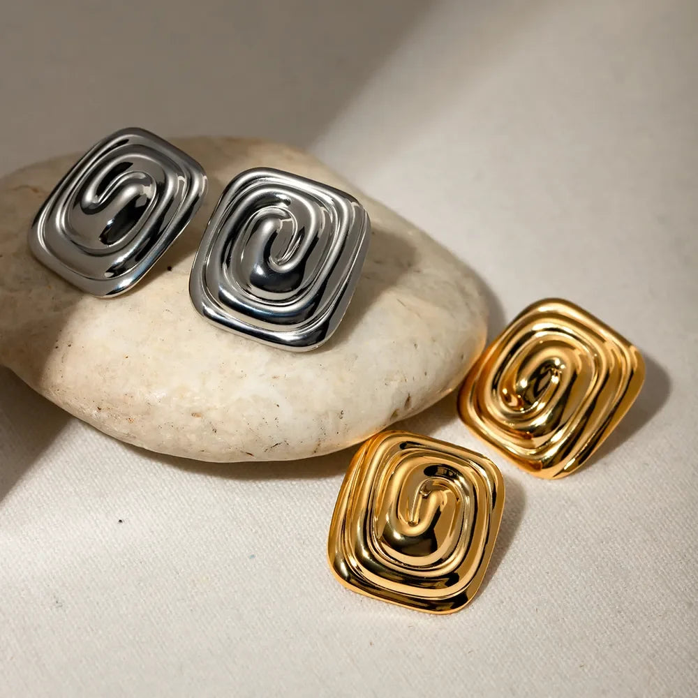 Stainless Steel Spiral Square Stud Earrings