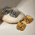Stainless Steel Spiral Square Stud Earrings