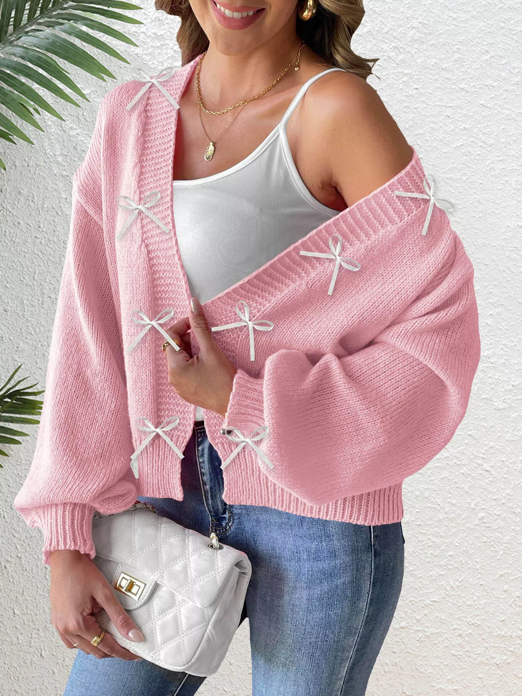 Bow-Tie Open Front Knit Cardigan