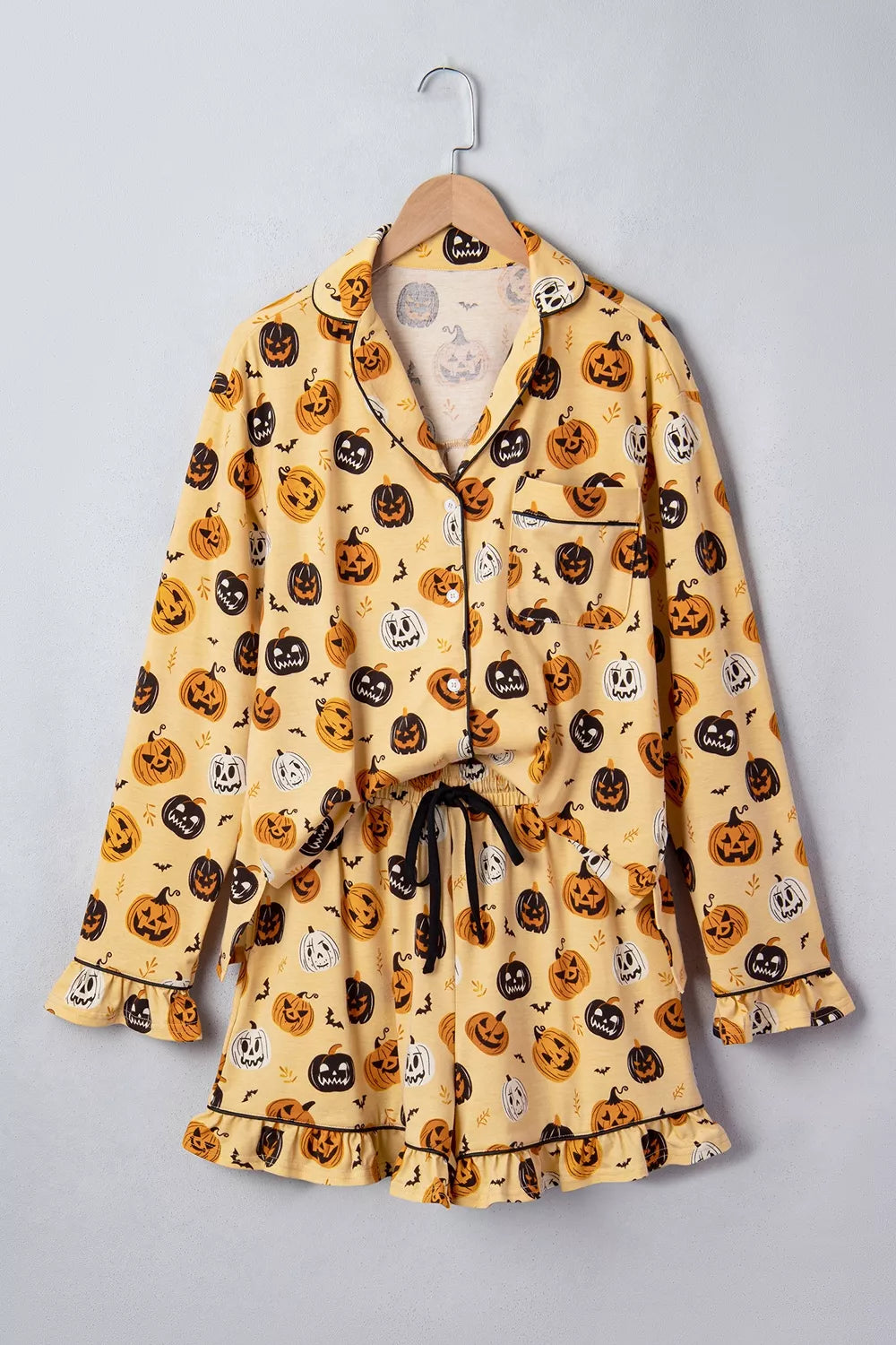 Halloween Pumpkin Print Long Sleeve Two Piece Lounge Set