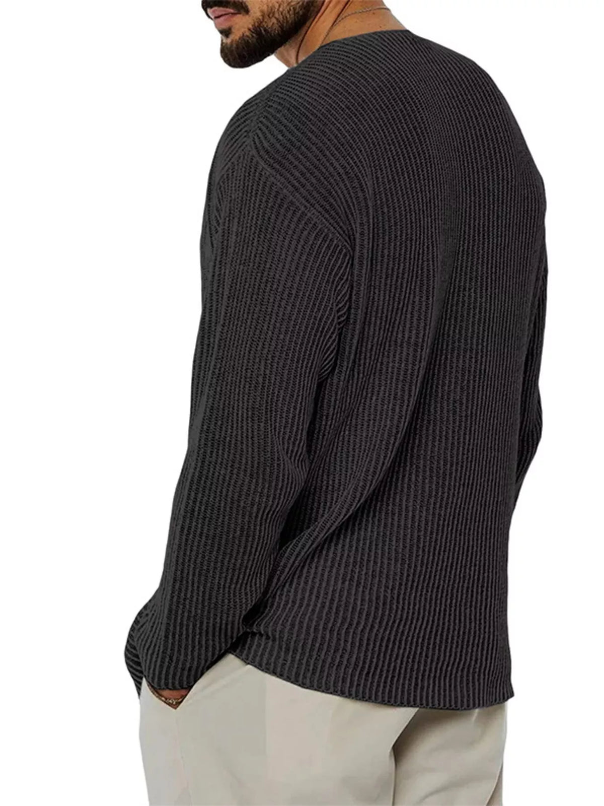 Men's Casual V-Neck Ribbed Knit Sweater